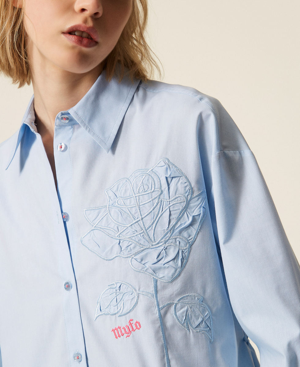 MYFO shirt with embroidered rose Oxford Placid Blue Woman 261AQ2030_13560_04