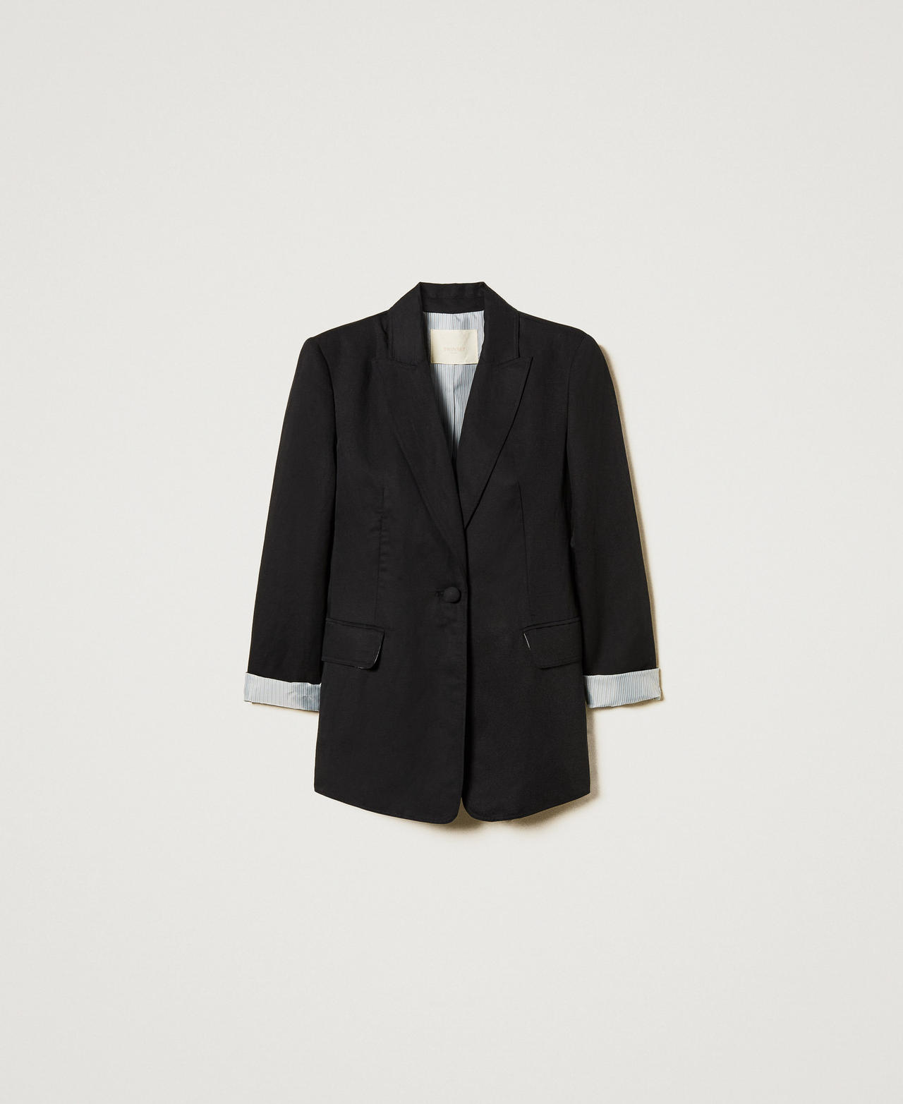 Linen blend single-breasted jacket Woman, Black | TWINSET Milano