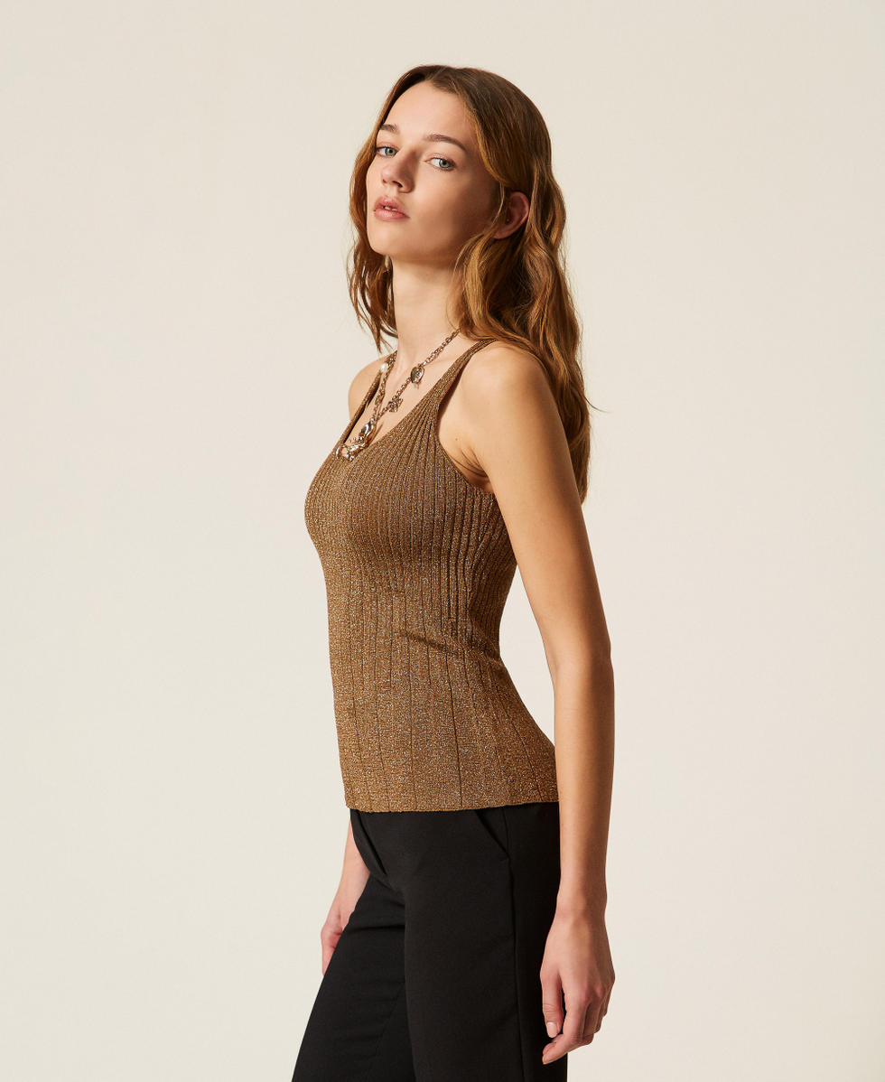 Stricktop mit Lurex "Bubinga Wood"-Braun Lurexgold Frau 261TP3041_13361_02