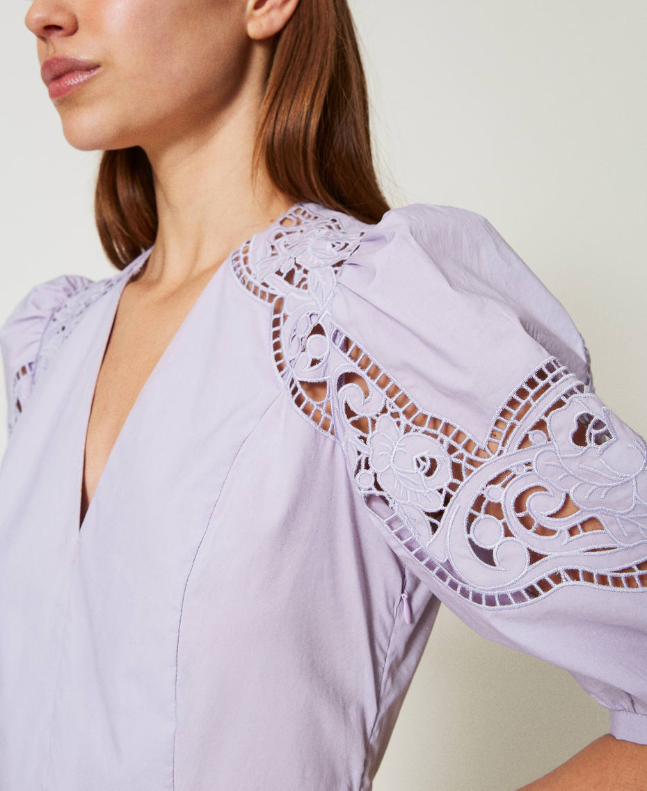 Long dress in broderie anglaise poplin Lilac Flowers Woman 251TT2330_00703_04