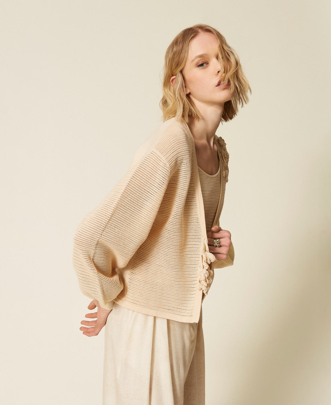 Cardigan et top en maille point filet