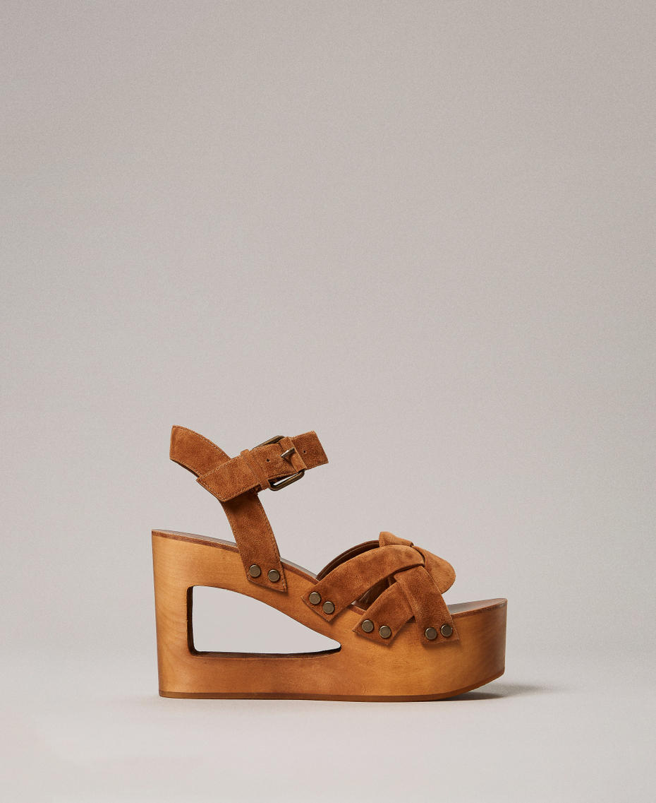 Suede clog sandals Mink Woman 251TST012_00390_PS