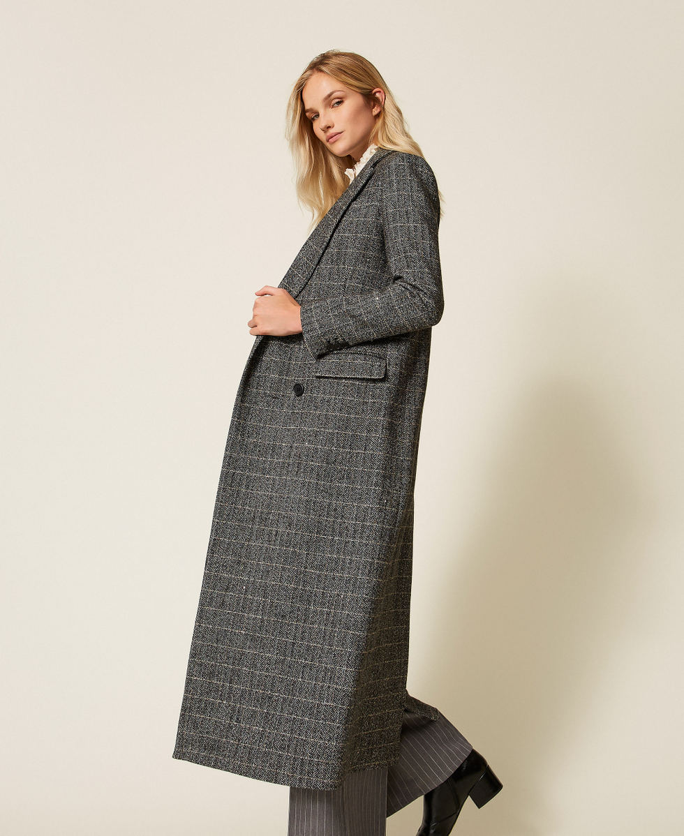 Wool blend long coat with lurex Woman, Black | TWINSET Milano