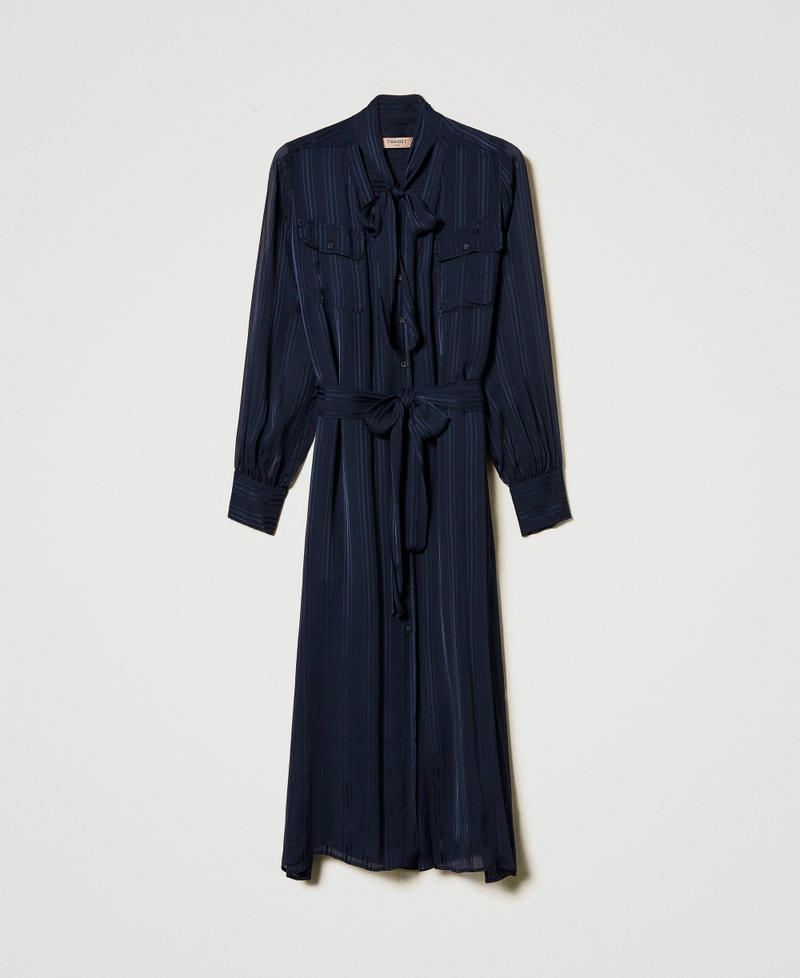 Georgette and satin midi shirt dress Blue Night Woman 251TP2260_00238_0S
