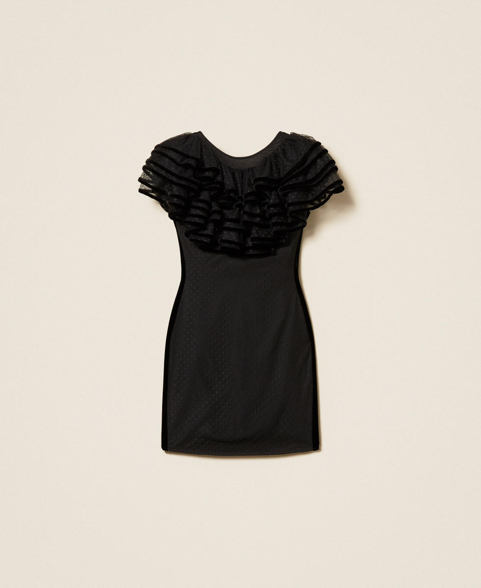 Robe courte en tulle plumetis avec volants