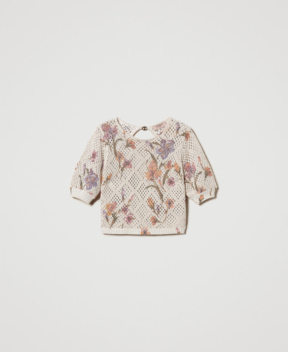 Mesh jumper with floral print Multicolour/Mother of Pearl Iris Print Woman 251TP3630_12329_S0