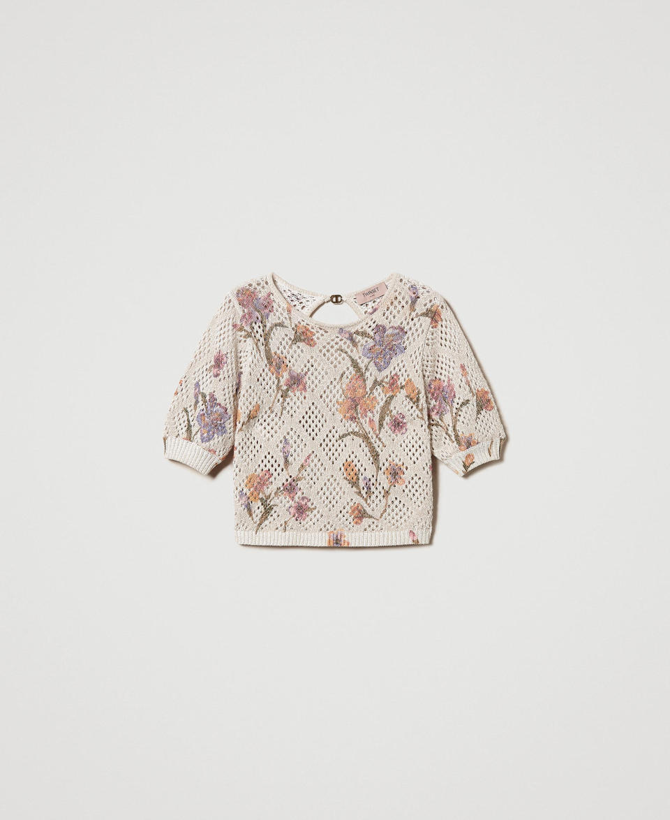 Mesh jumper with floral print Multicolour/Mother of Pearl Iris Print Woman 251TP3630_12329_S0
