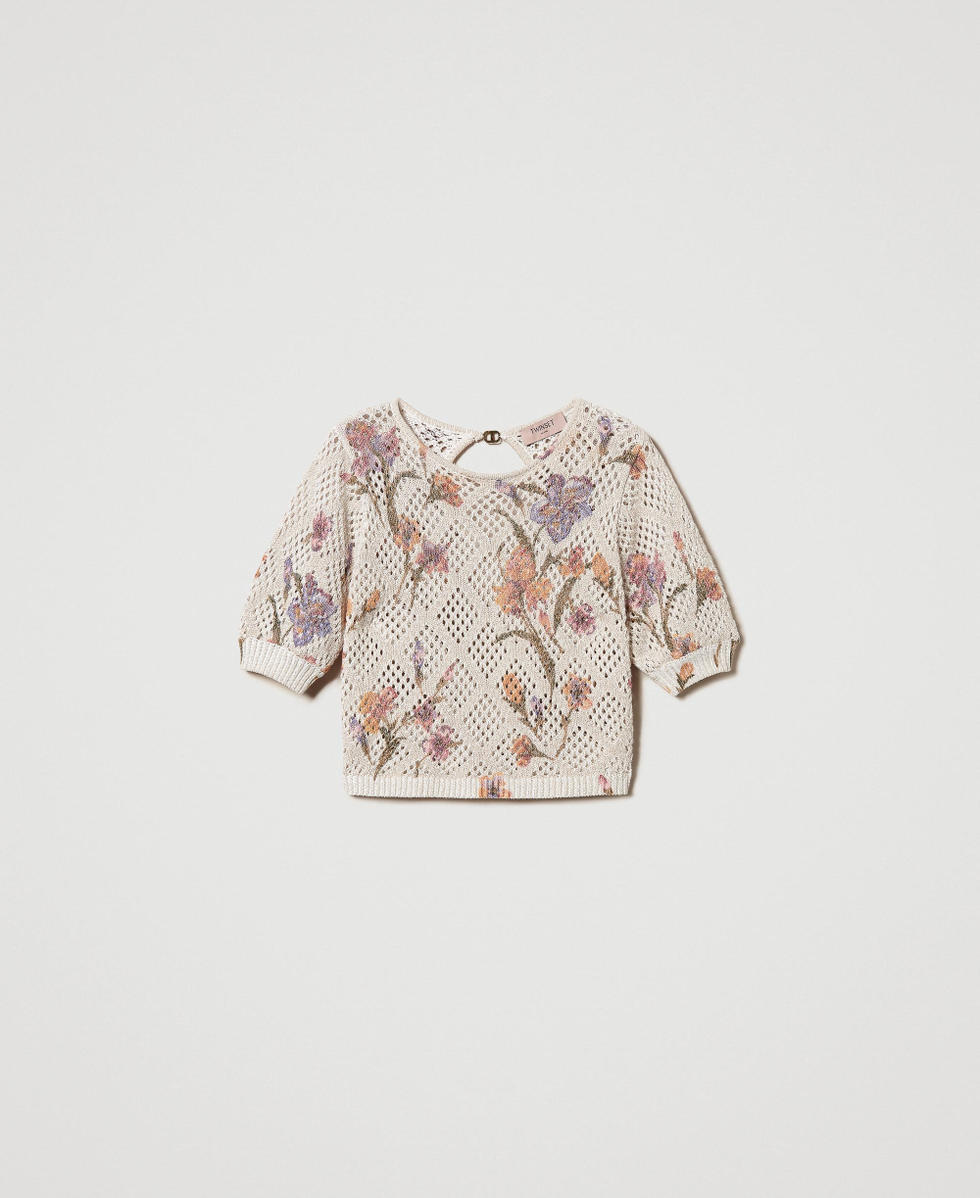 Mesh jumper with floral print Multicolour/Mother of Pearl Iris Print Woman 251TP3630_12329_S0