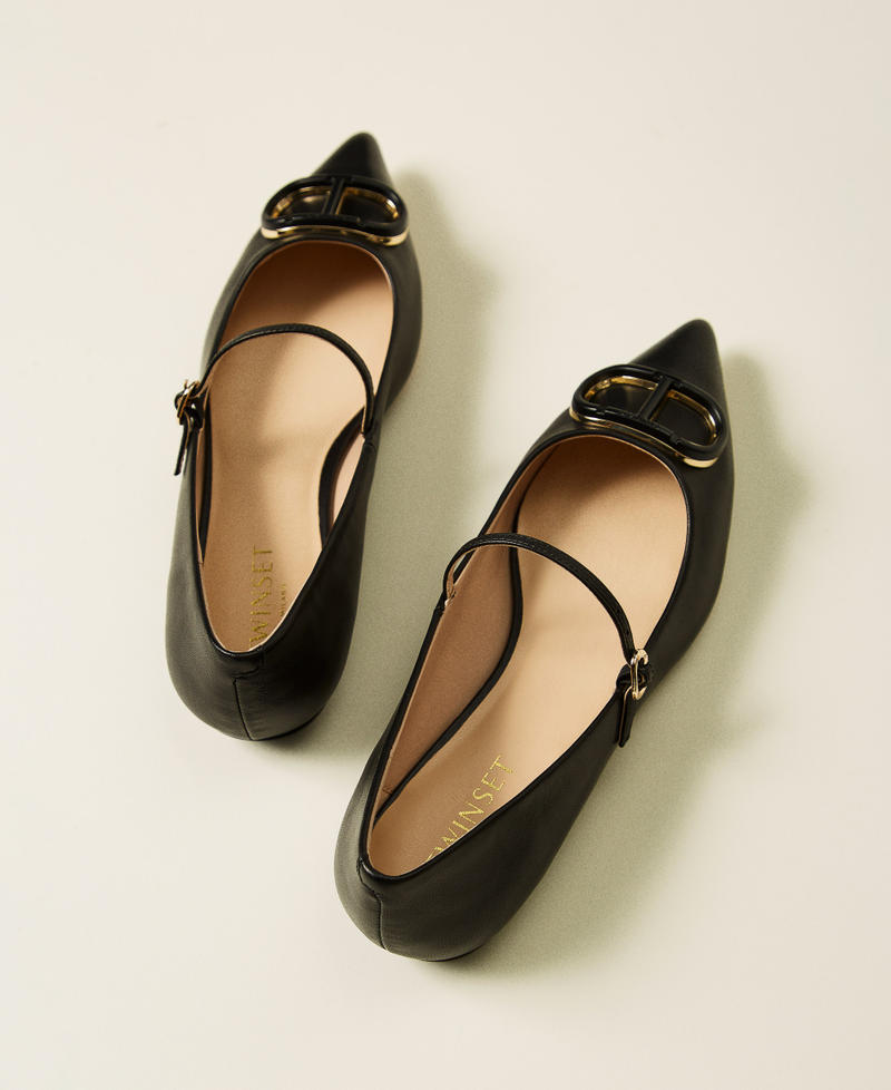 Ballerine in pelle con Oval T Nero Donna 251TCP064_00006_03