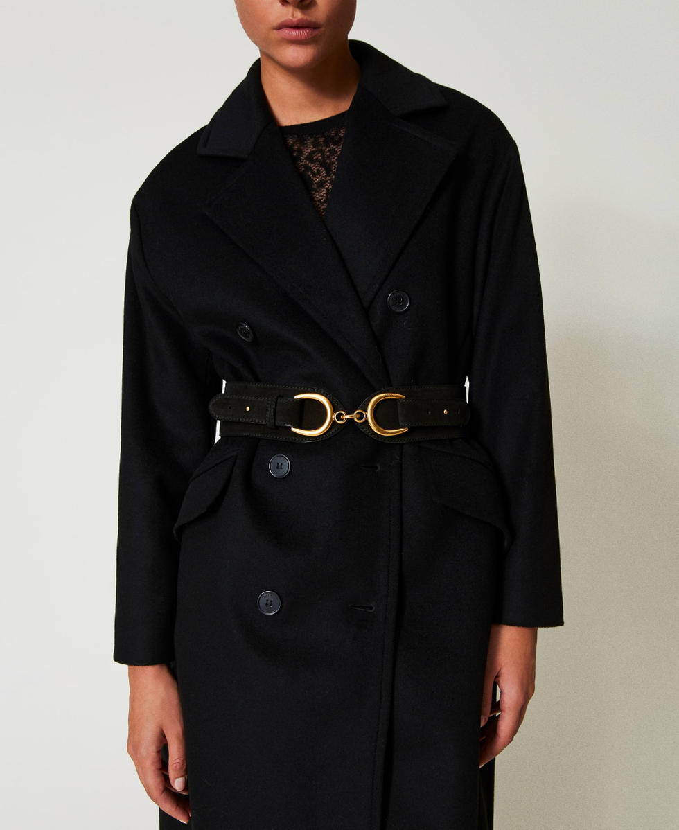 Ceinture en cuir avec barrette Noir Femme 242TO5610_00006_S0
