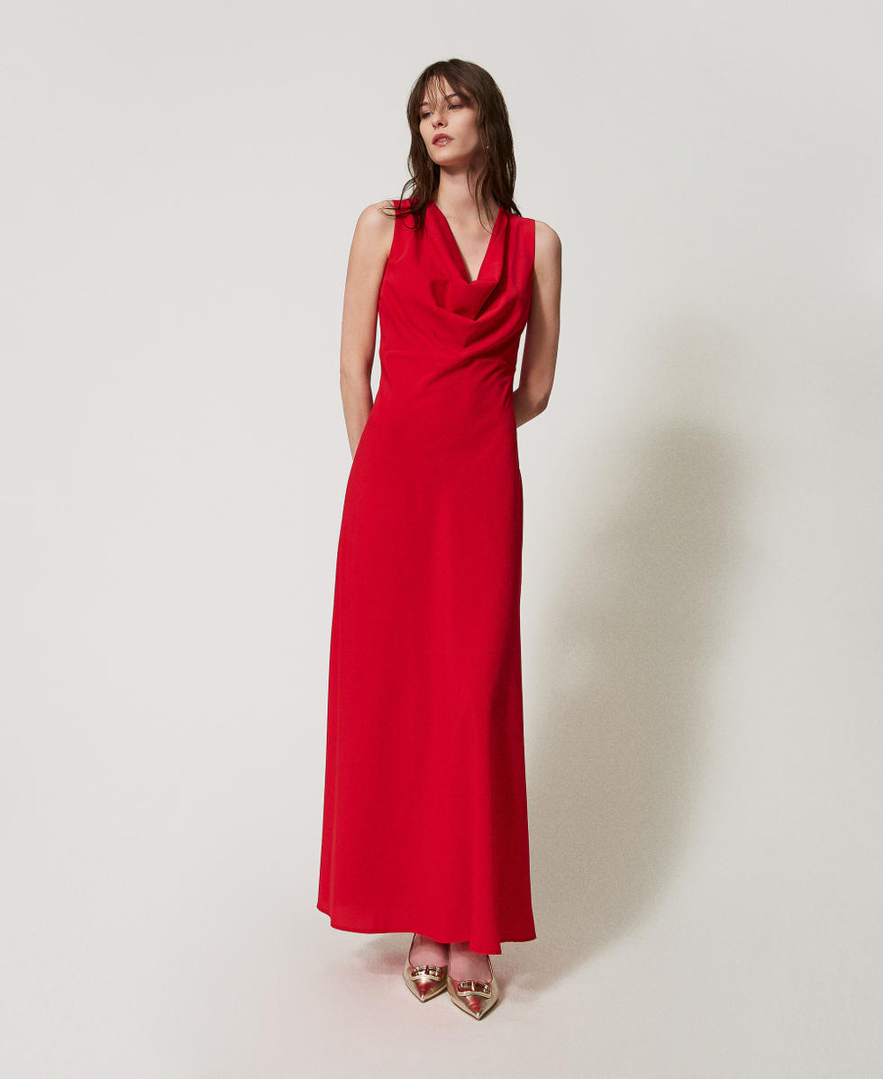 Robe longue ajust&eacute;e avec drap&eacute; Hibiscus Red Femme 251TF2062_12365_02