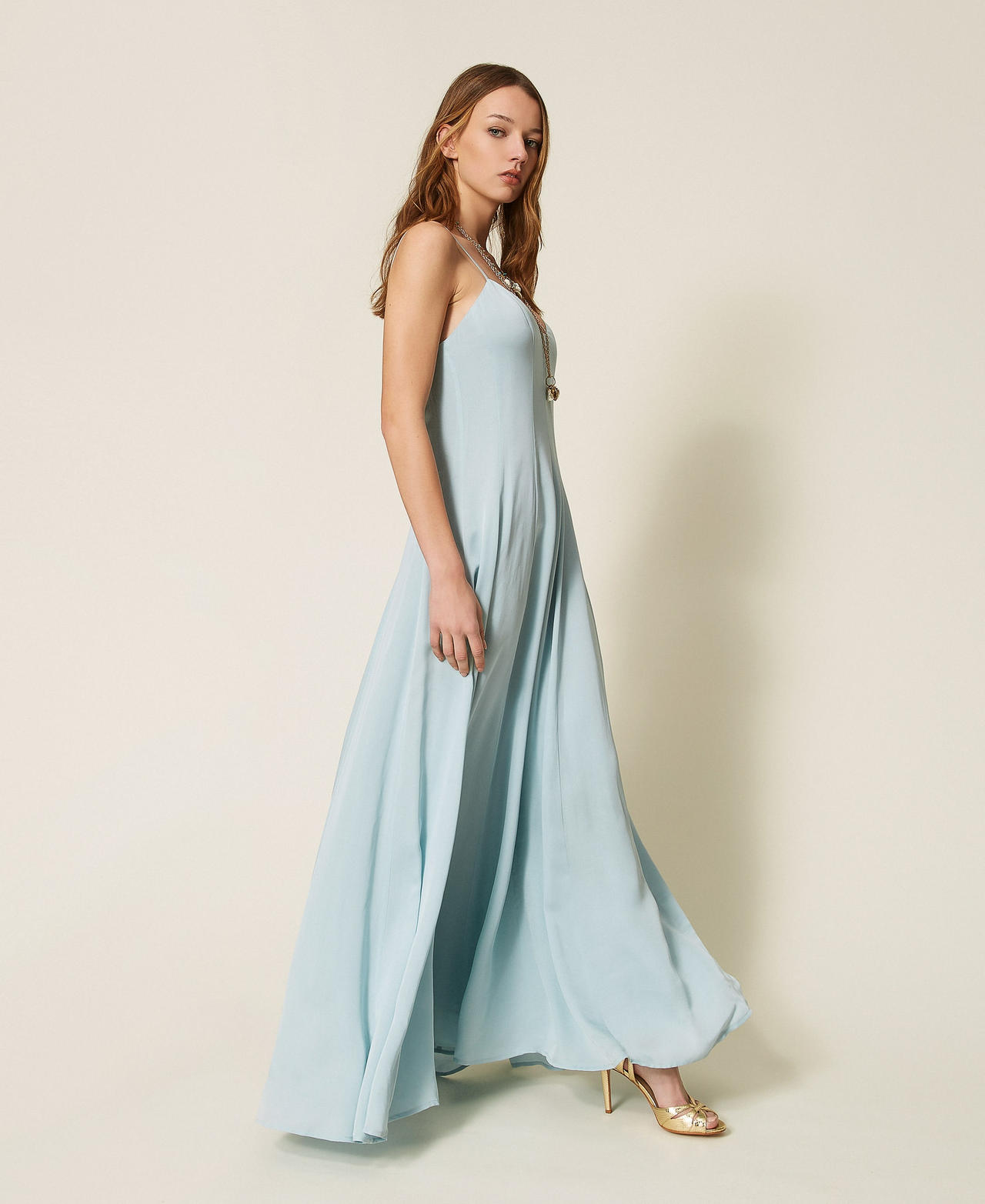 Vestido largo raso Azul Claro &laquo;Dusty Sky&raquo; Mujer 261TT2501_13451_02