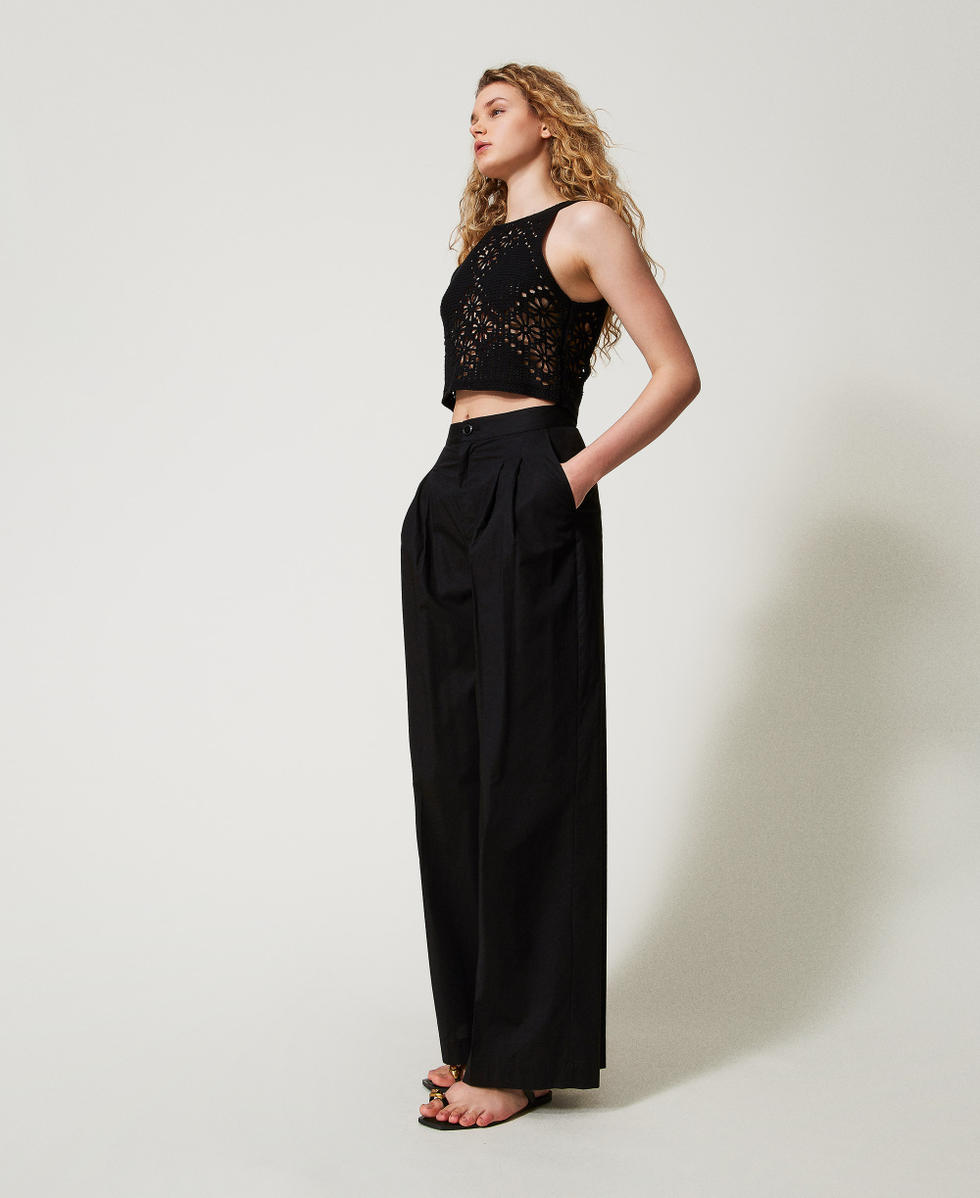 Pantalon ample en popeline Noir Femme 251TT202K_00006_02