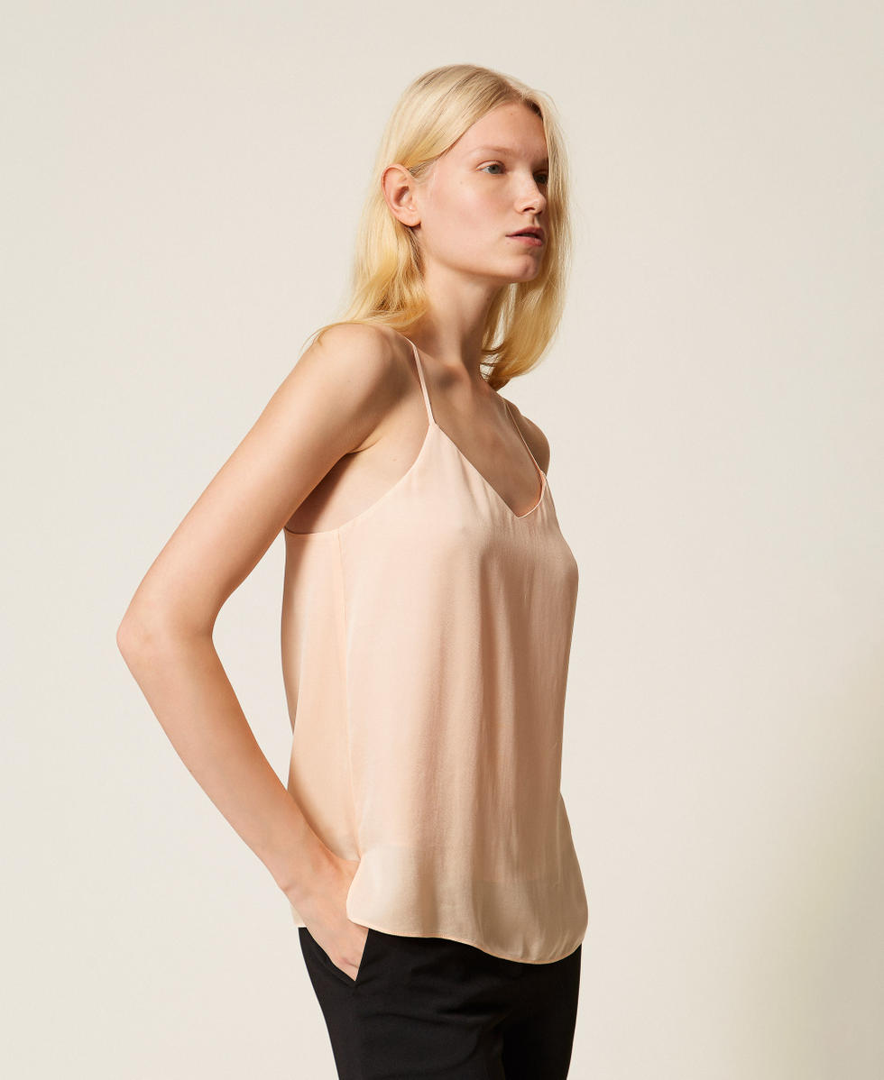 Satin top with thin shoulder straps Peach Pink Woman 261TP2492_11750_02