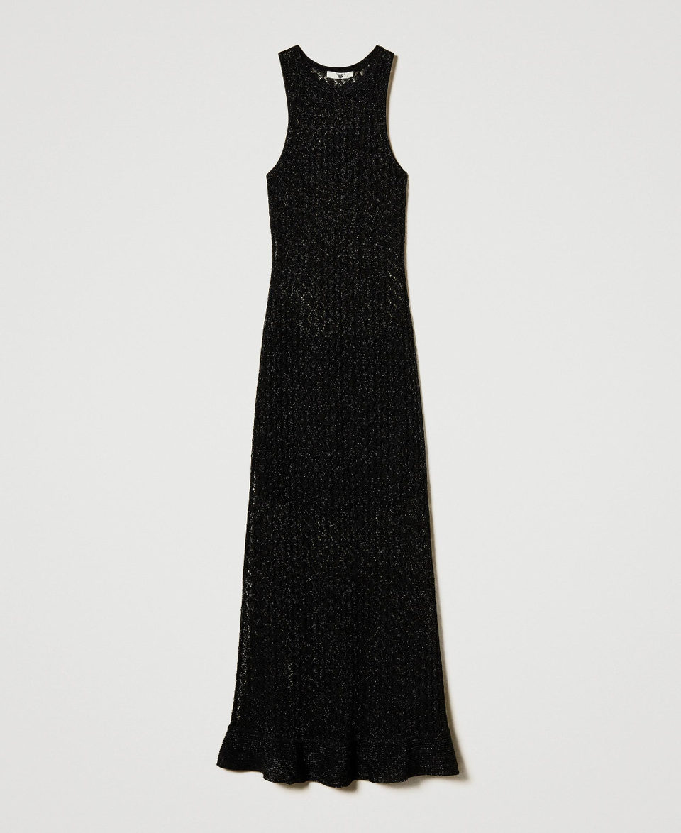 Long lurex knit mesh dress Black Woman 251LB3ABB_00006_S0