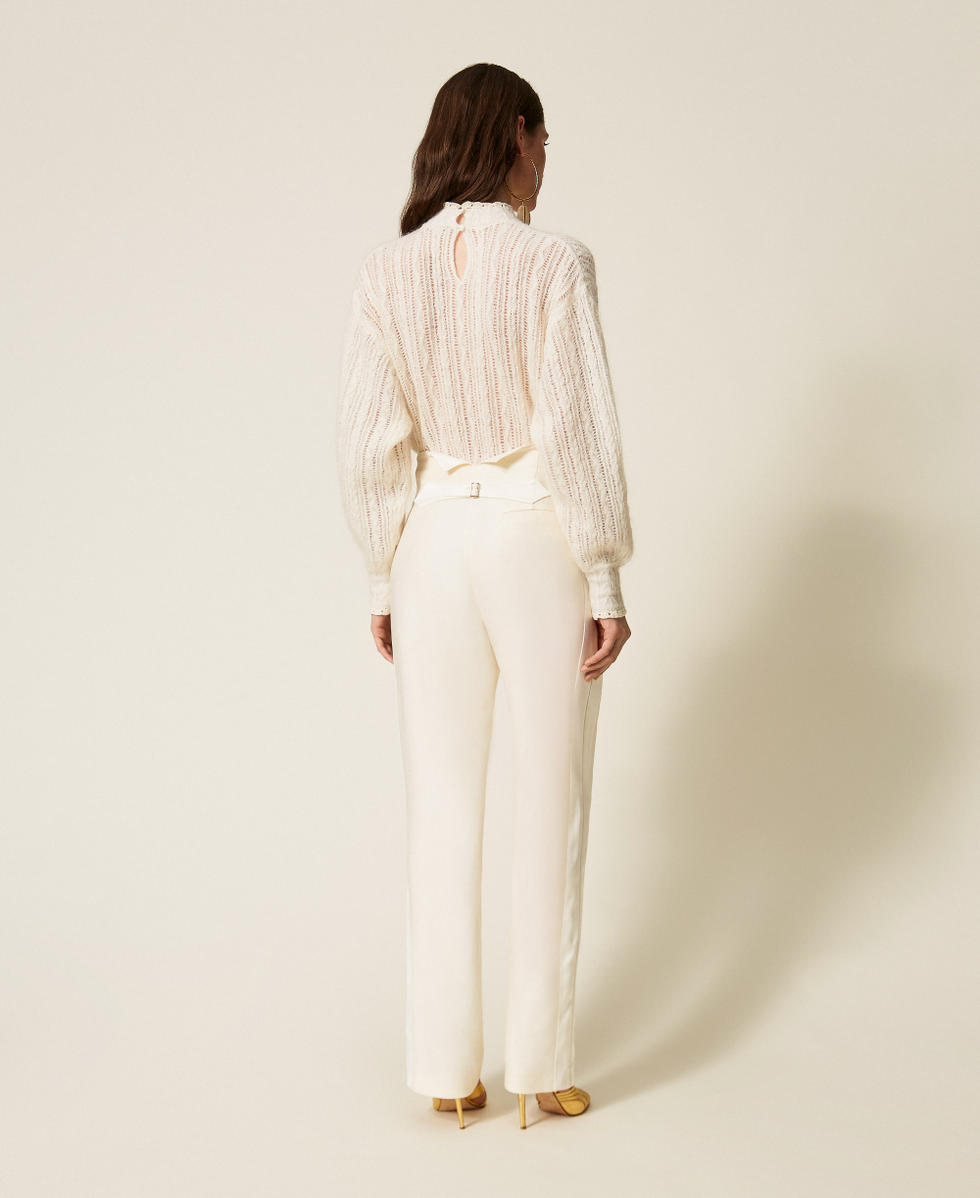 Tailored trousers with satin side bands White Snow Woman 252TS2063_00282_03