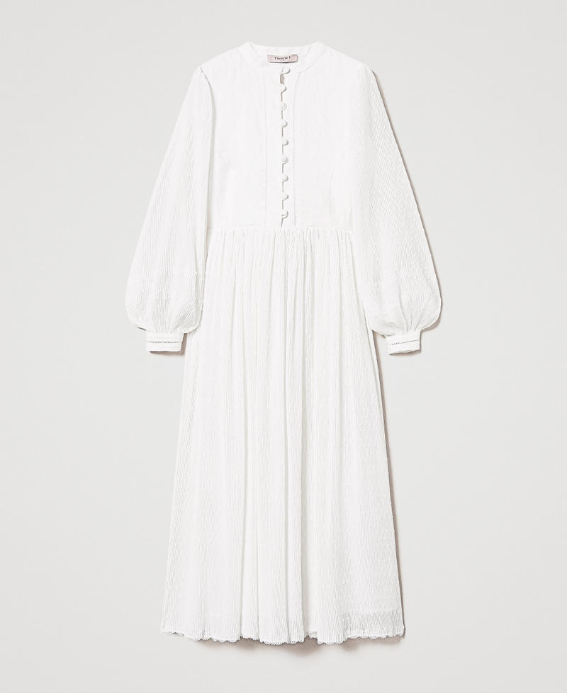 Maxikleid aus Leinenmischung und Plumetis Wei&szlig; Schnee Frau 251TP2063_00282_S0