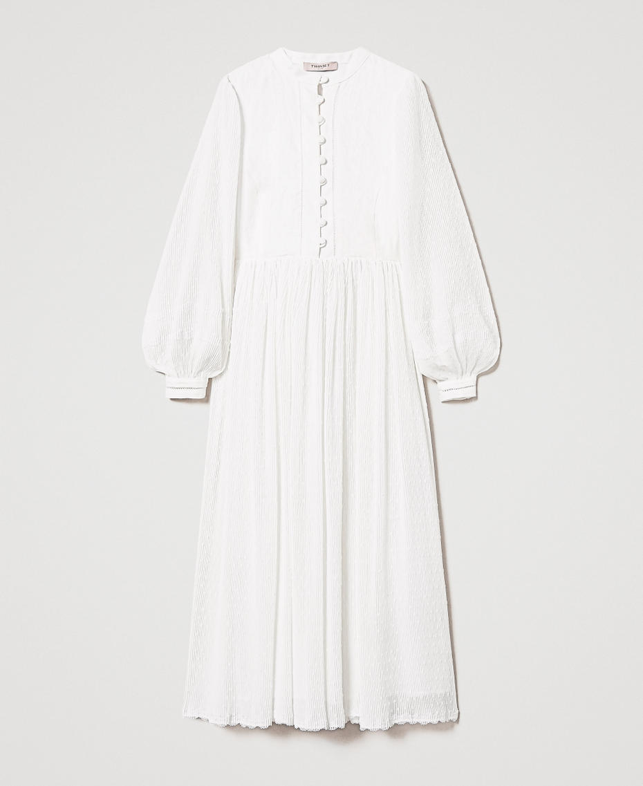 Maxikleid aus Leinenmischung und Plumetis Wei&szlig; Schnee Frau 251TP2063_00282_S0