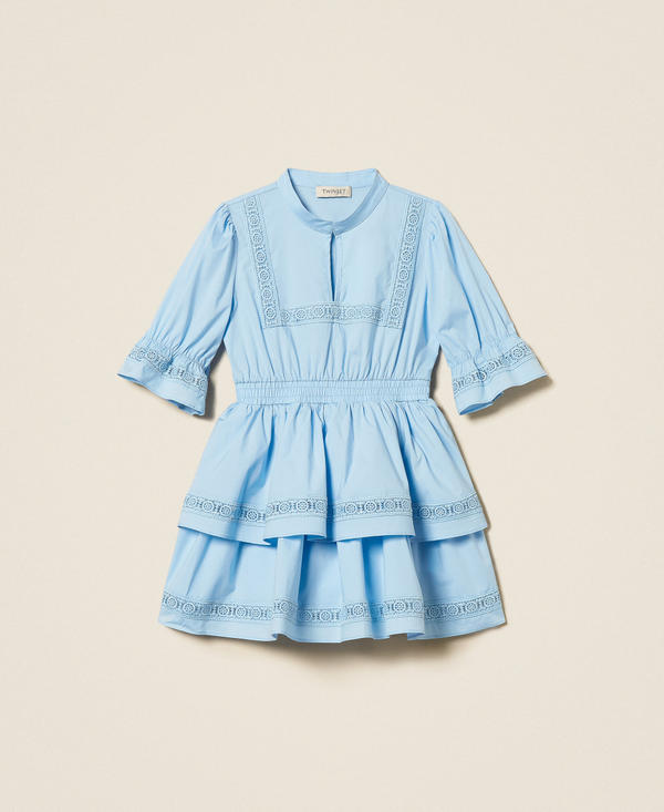 Girls&rsquo; short poplin dress with lace