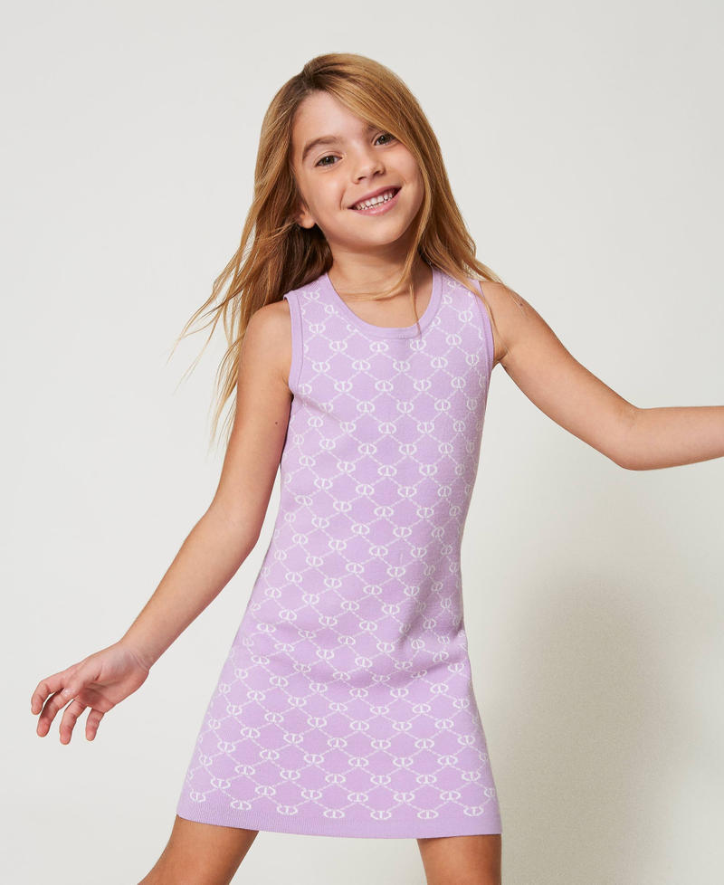 Short knit dress with jacquard Oval T Two-tone Pastel Violet/Ice Girl 251GJ3QX2_12296_01