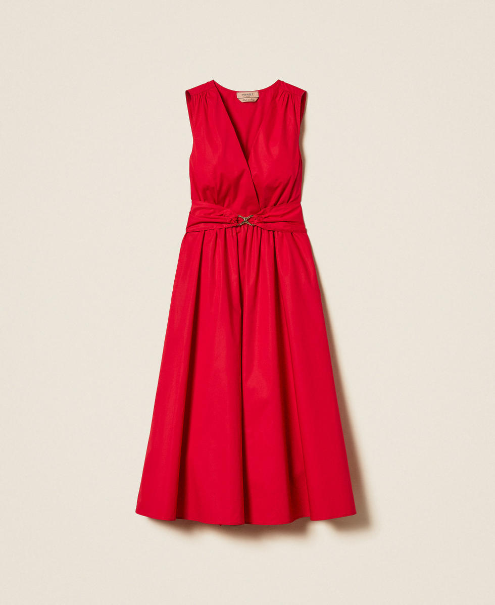 Midi poplin dress with logo belt "Lipstick Red" Woman 261TT2161_03725_S0