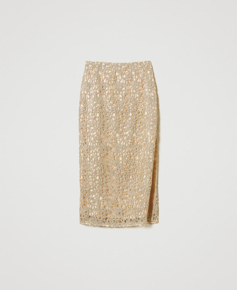 Lam&eacute; crochet midi skirt Gold Woman 251LB2PCC_12251_S0