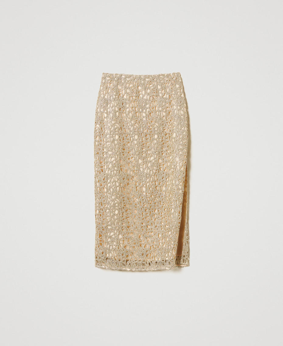 Lam&eacute; crochet midi skirt Gold Woman 251LB2PCC_12251_S0