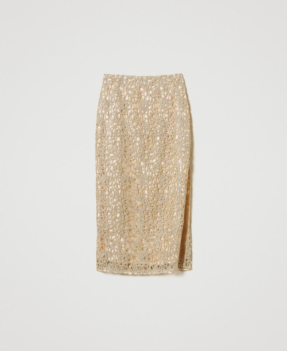 Lam&eacute; crochet midi skirt Gold Woman 251LB2PCC_12251_S0