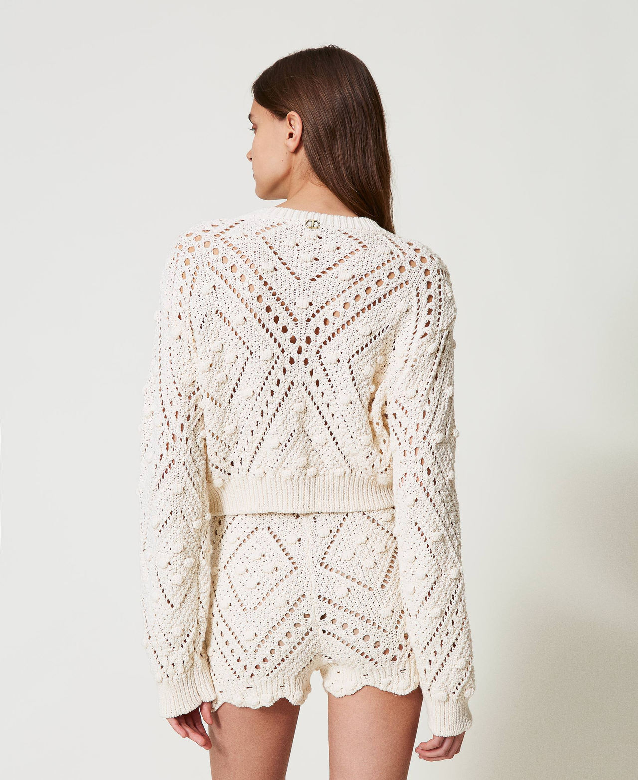 Strickshorts mit Lochmuster Light Natural Frau 251TP3542_12227_03