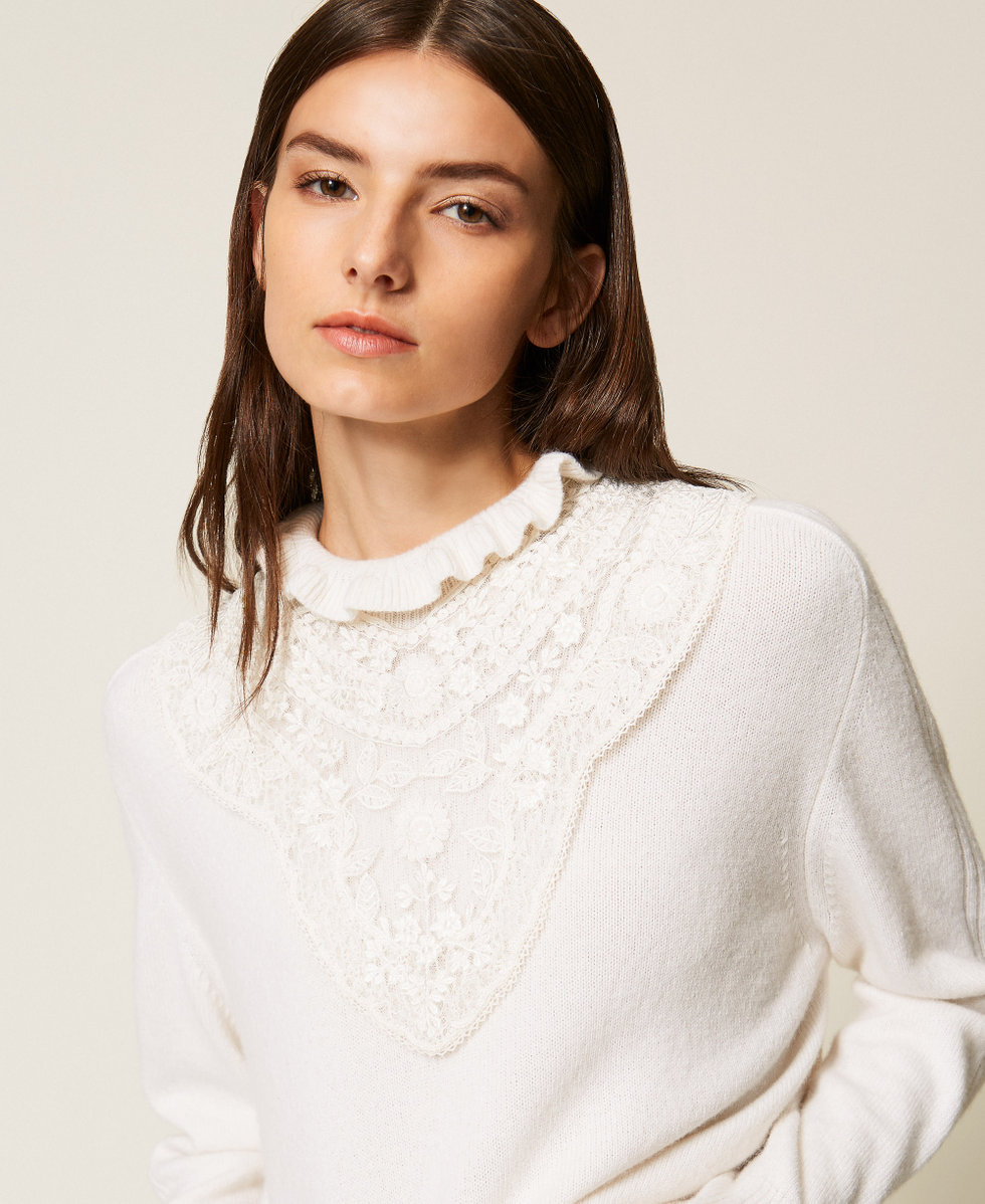 Col en dentelle macram&eacute; Blanc Neige Femme 252TS5FAA_00282_T0