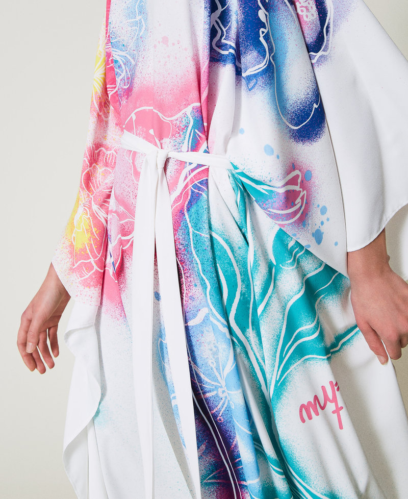 MYFO long kaftan with belt Multicolour Sprayed Flowers Woman 251AQ2133_12519_04