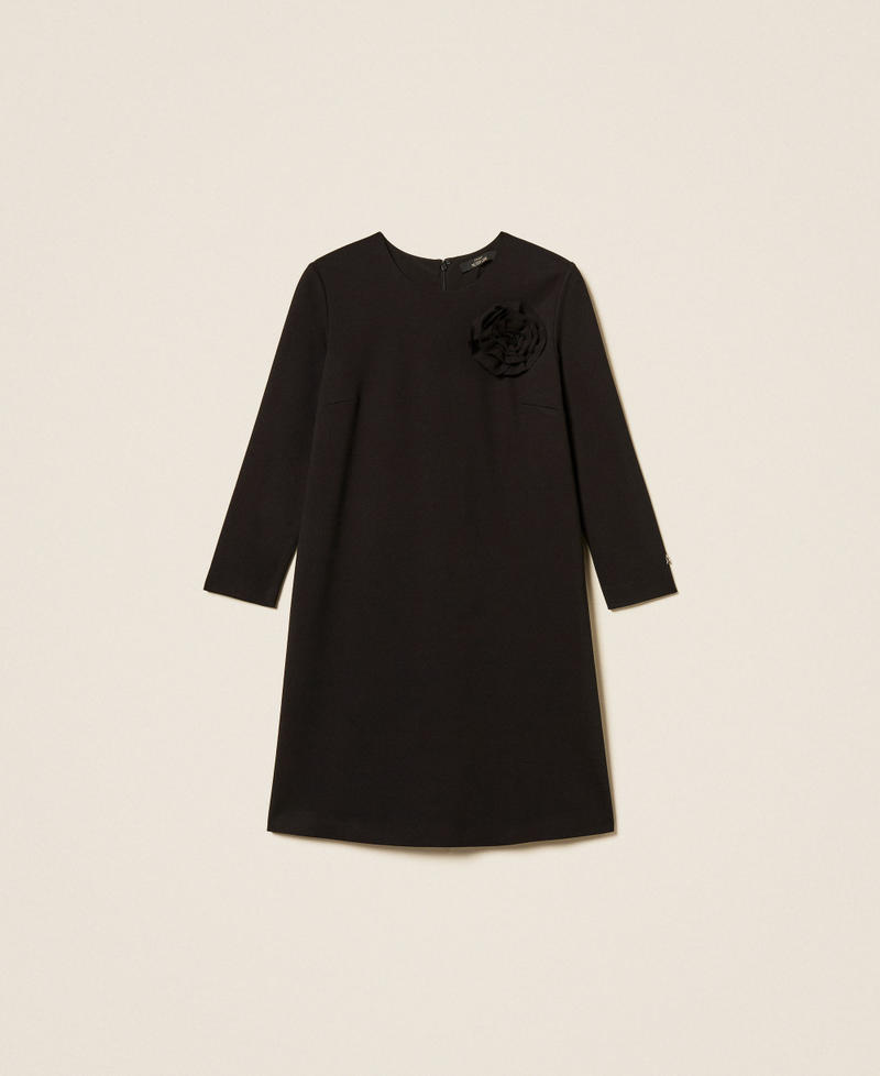 Kurzes Kleid mit Blumenbrosche Schwarz Frau 261AP214A_00006_S0