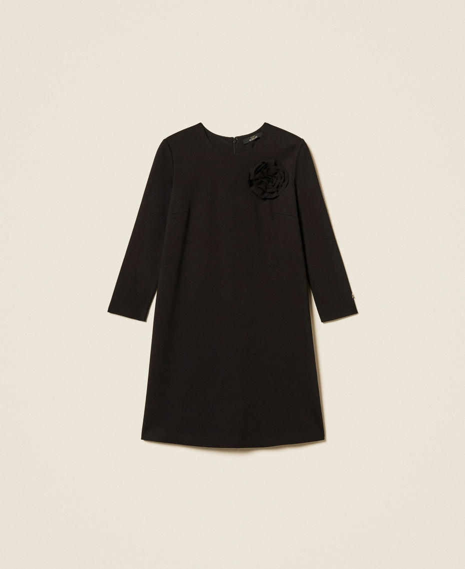 Kurzes Kleid mit Blumenbrosche Schwarz Frau 261AP214A_00006_S0