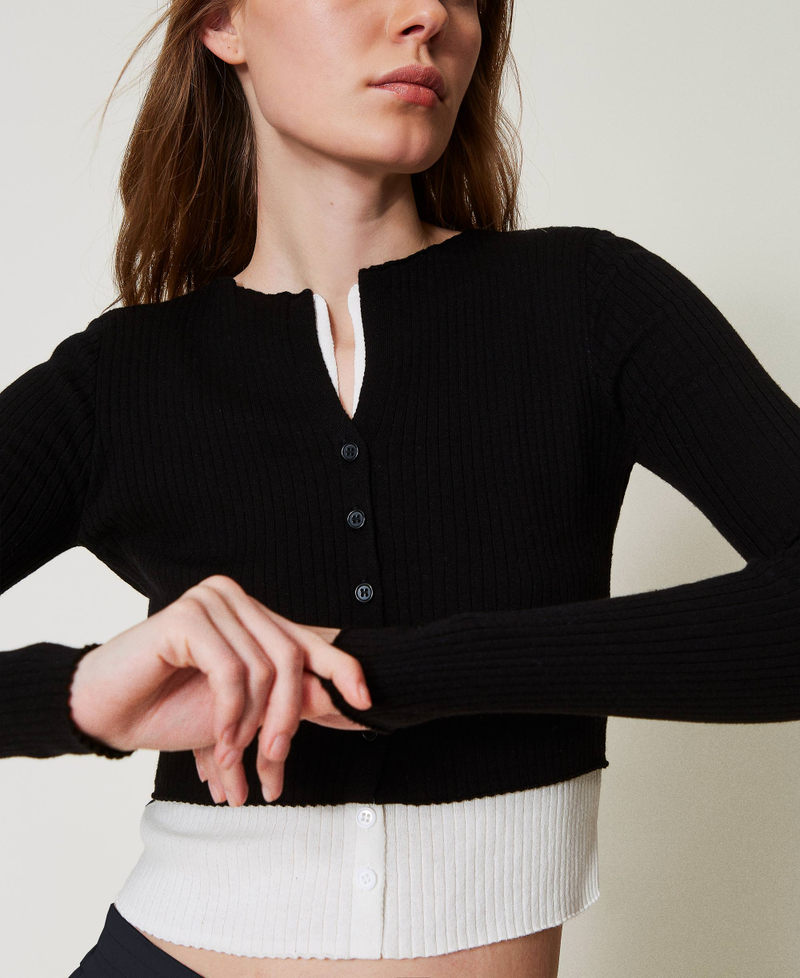 Trompe-l'oeil fitted cardigan Woman, Black | TWINSET Milano