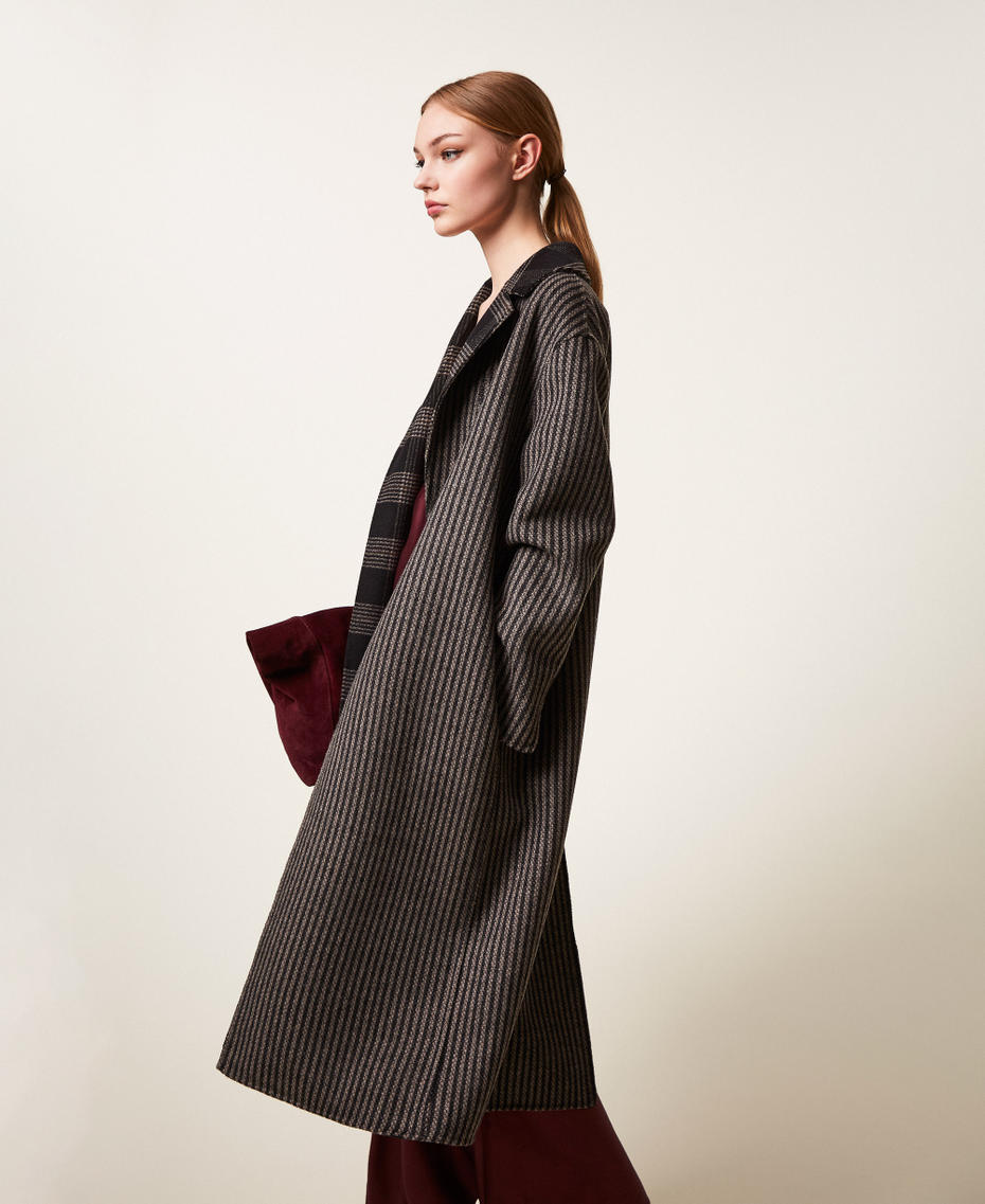 Double wool cloth reversible coat Black/Snow White Double Check Woman 252TP2080_12781_PC