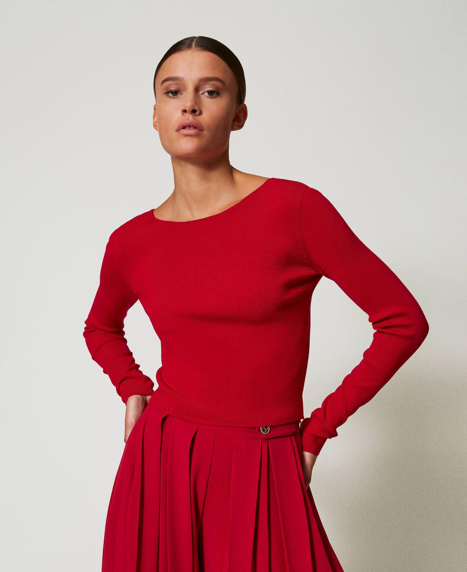 Pull double usage avec Oval T Rouge Vénitien Femme 242TT3031_00740_05