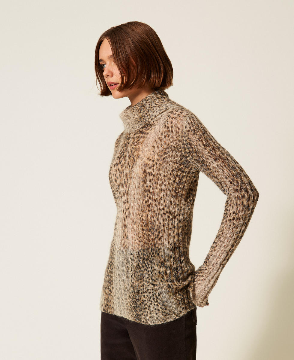 Pullover aus Mohairmischung mit Print Animalprint Brown Frau 252TT3490_13041_02
