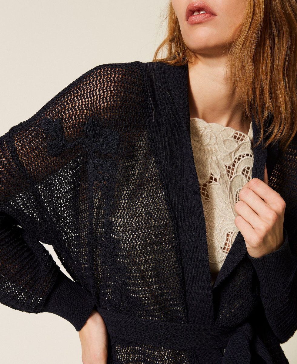Mesh cardigan with hand-embroidered details Blue Night Woman 261TE3021_13172_04