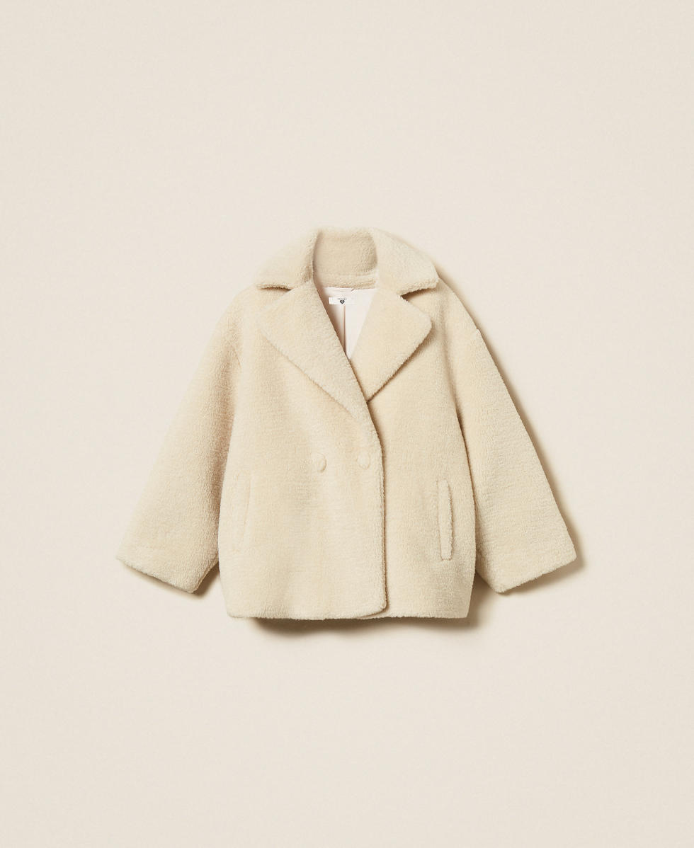 Faux fur pea coat with lurex