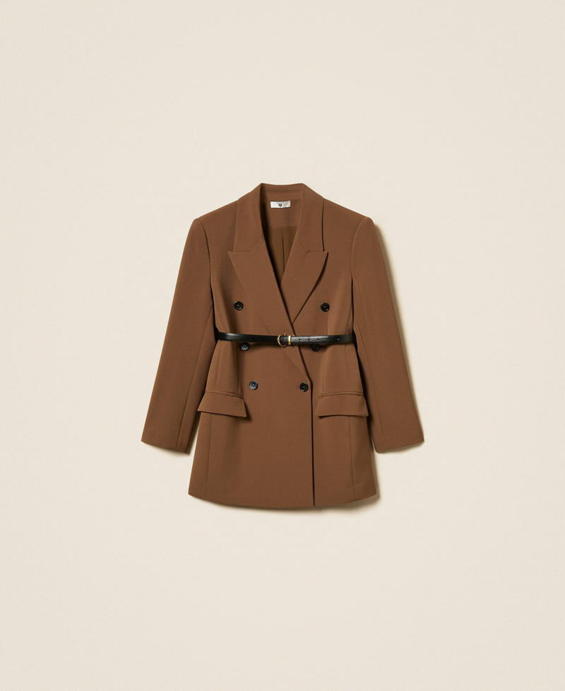 Chaqueta blazer de cady con cintur&oacute;n Teak Mujer 262LI2DQQ_13661_S0