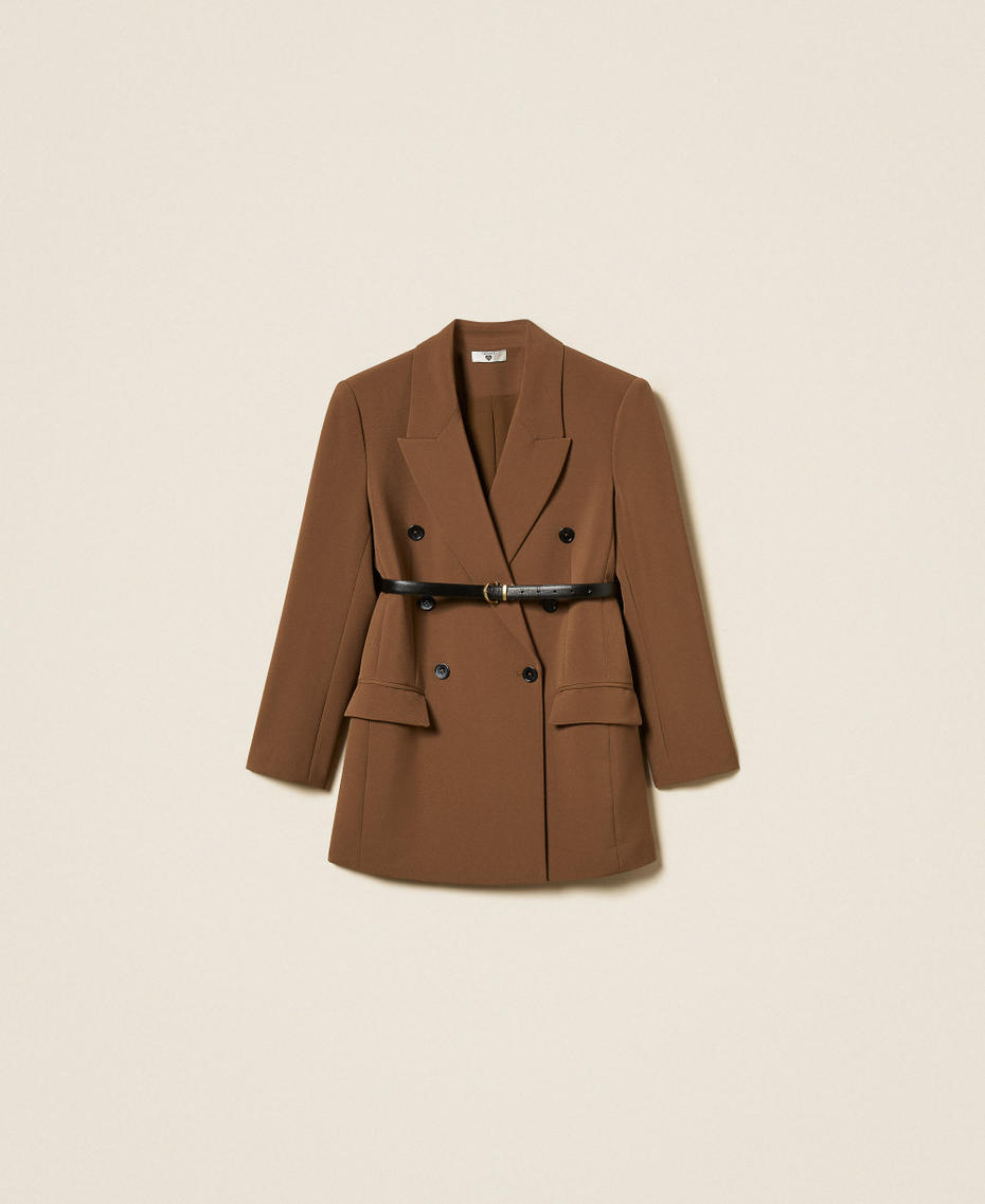 Chaqueta blazer de cady con cintur&oacute;n Teak Mujer 262LI2DQQ_13661_S0