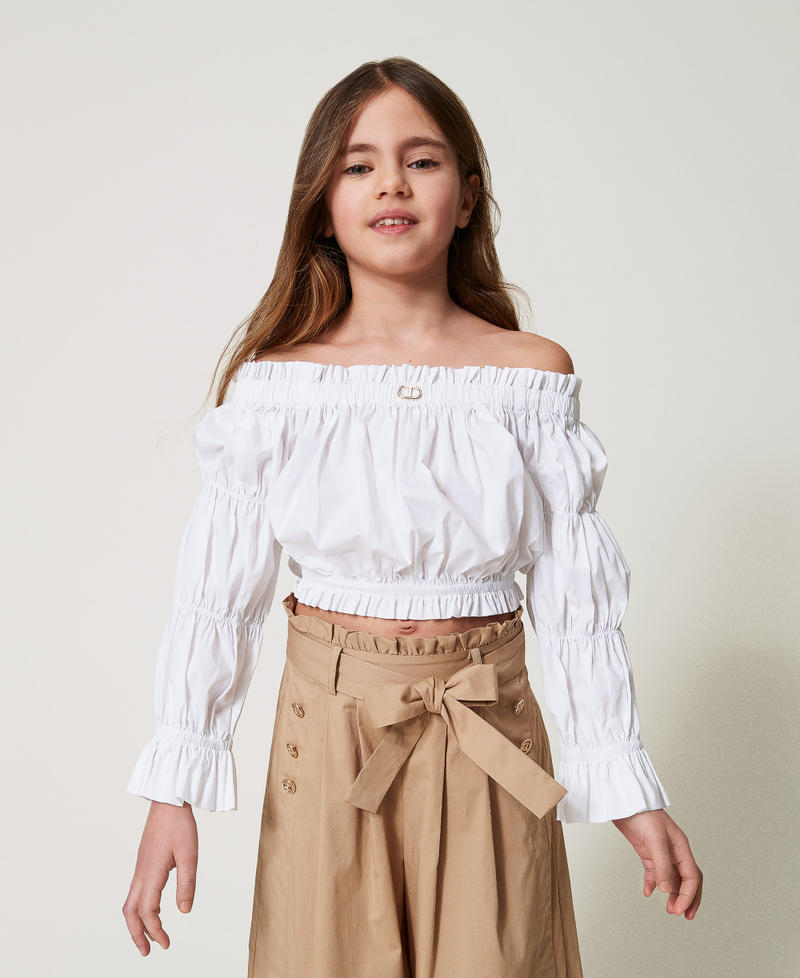 Cropped poplin top with gathering "Ice" White Girl 251GJ2421_00808_01