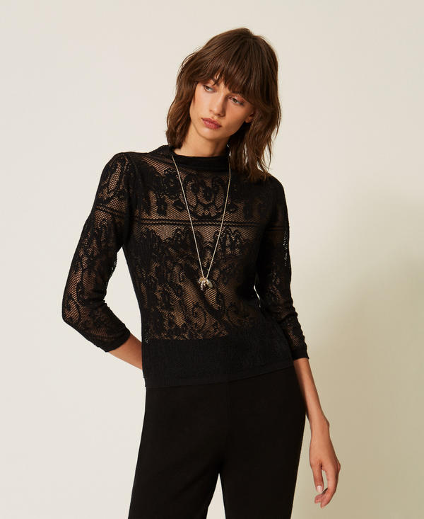 Stehkragenpullover mit Jacquard-Verarbeitung