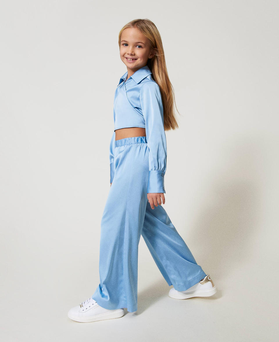 Cropped shirt and satin trousers Light Paper Blue Girl 251GJ2451_12148_02