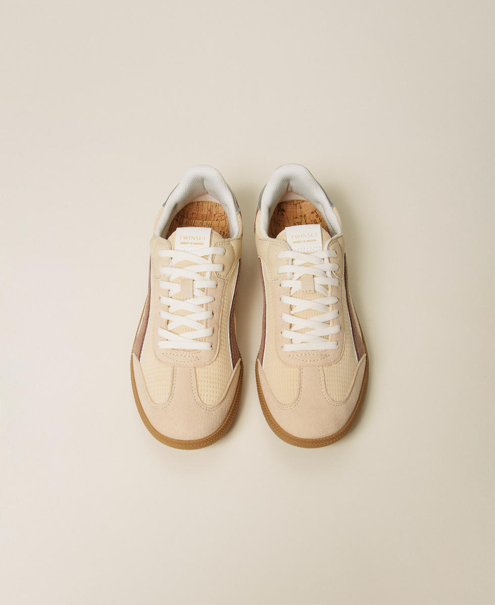 Trainers with contrasting inserts Two-tone Mother of Pearl/Mocha Mouse Woman 261TCP01L_13327_04