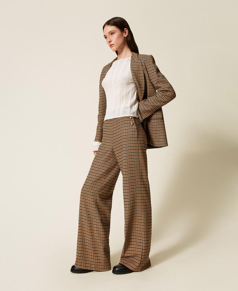 Wool blend chequered trousers Camel/Black Small Check Woman 252TT2421_12884_02