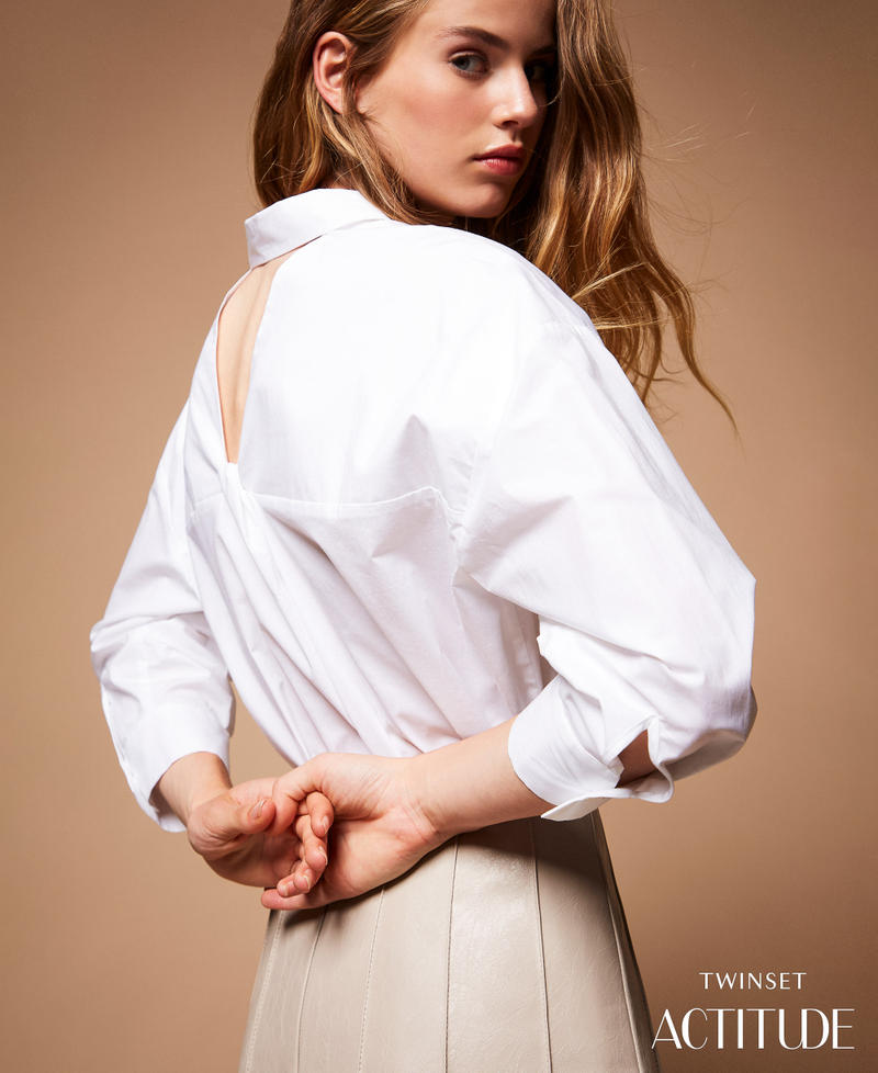 Camicia in popeline con nodo Bianco "Papers" Donna 252AP2200_00840_PA