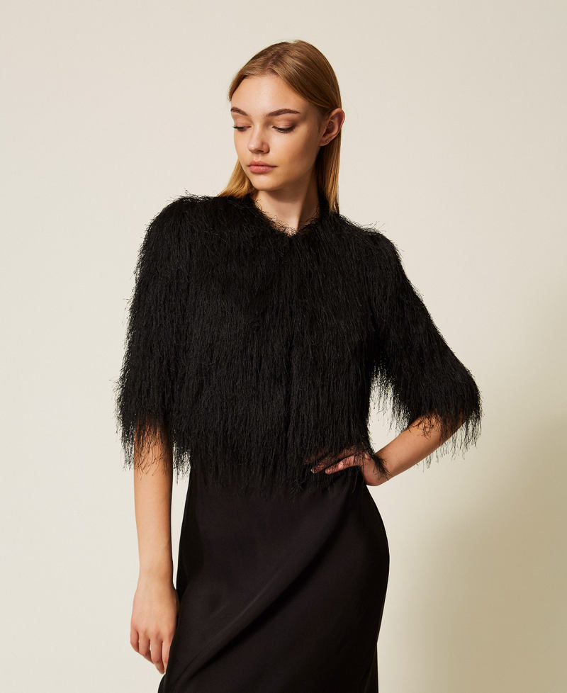 Chaqueta corta con flecos Negro Mujer 252TT2300_00006_02