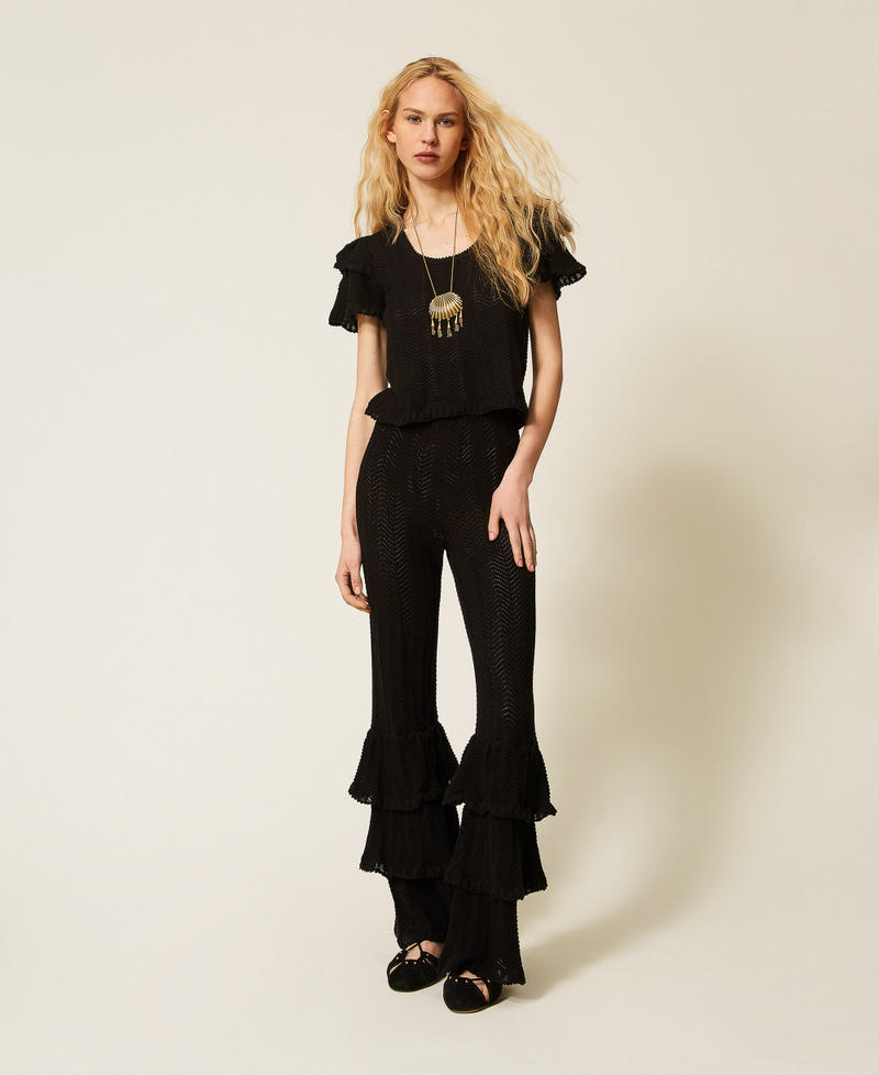 Fitted jumper with ruffles Black Woman 261TT3051_00006_T0