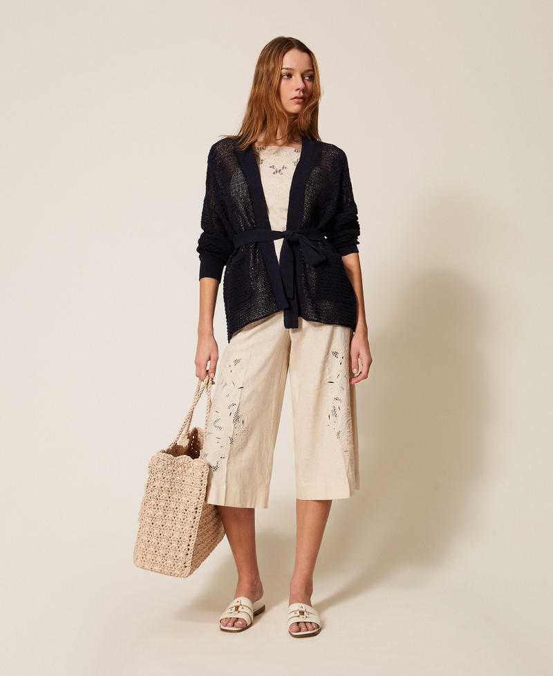 Linen blend top with embroidery Mother Of Pearl Woman 261TP2311_00059_T0